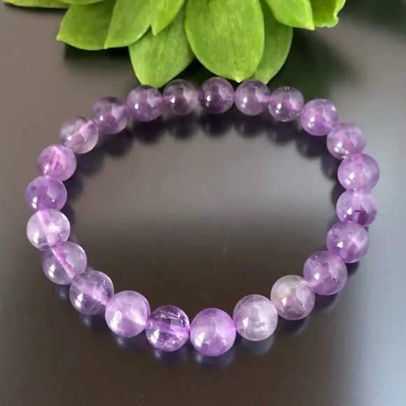Amethyst 8mm Natural Stone Beads Stretchable Bracelet - Picture 3 of 3